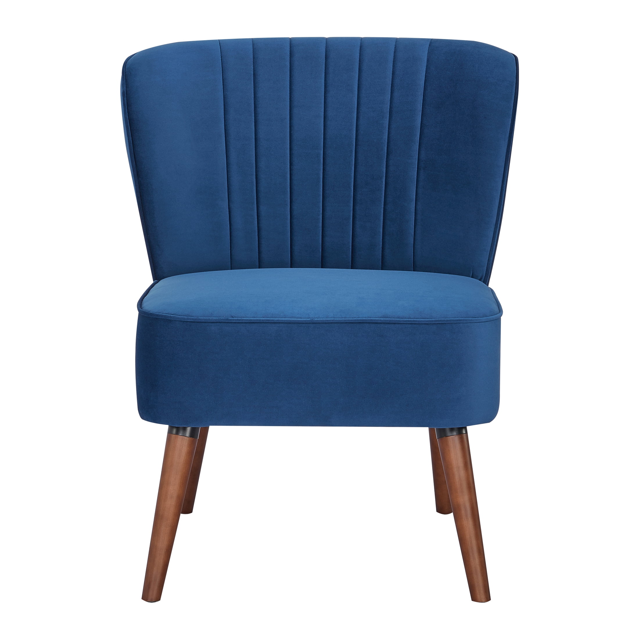 Blue Velvet Armless Slipper Chair with Wood Legs