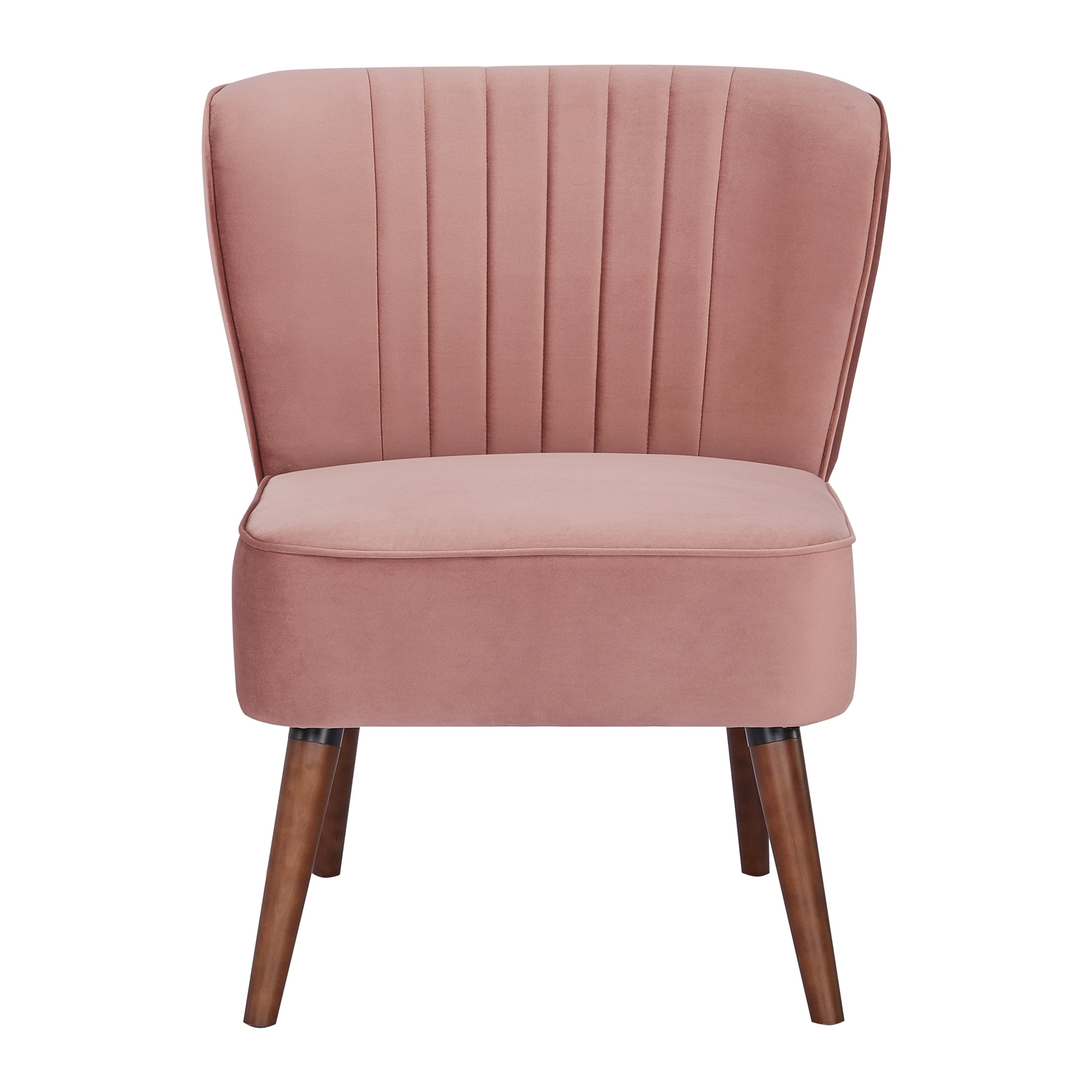 Laguna Blush Velvet Armless Slipper Chair with Birch Wood Legs