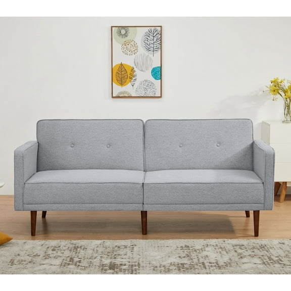 A&D Home Moreno Polyester Split Back Convertible Sofa, 3 Person Tufted Couch, Light Gray