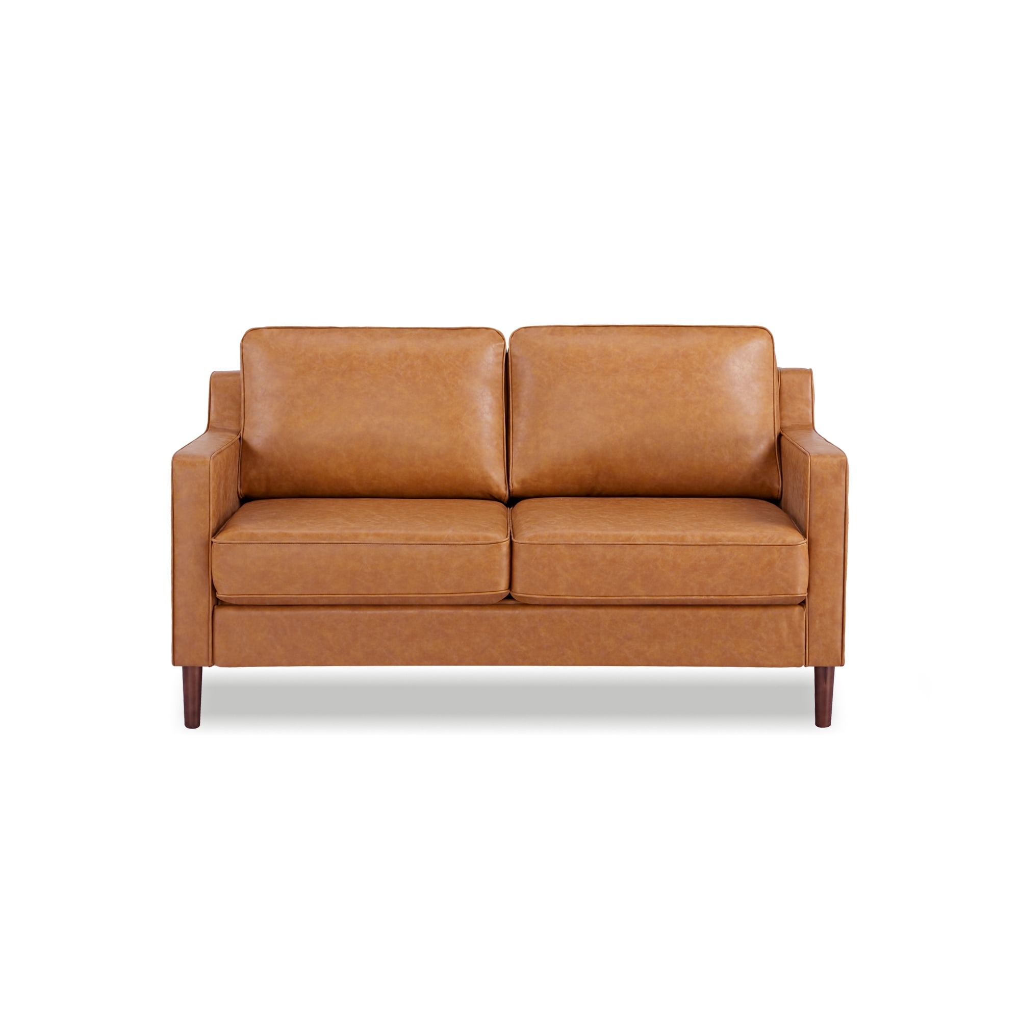 A&D Home Sedona Camel Faux Leather Modern Loveseat, Upholstered ...