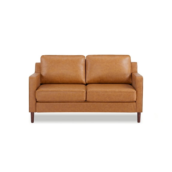 A&D Home Sedona Camel Faux Leather Modern Loveseat, Upholstered Contemporary Sofa Couch