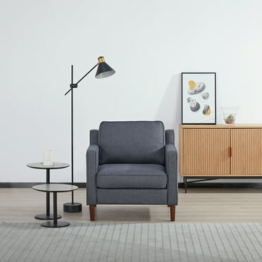 A&D Home Sedona Dark Gray Faux Linen Modern Accent Chair, Upholstered Contemporary Lounge Armchair