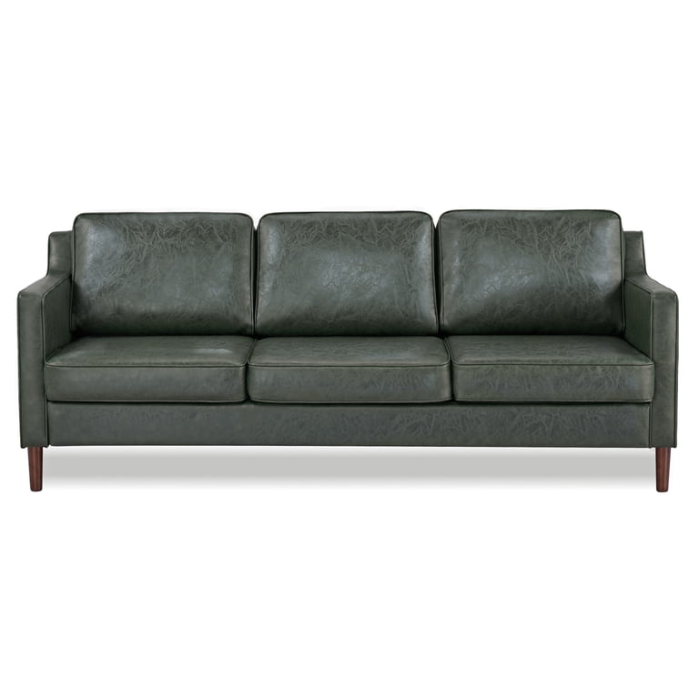 A&D Leaf Green Faux Leather Modern Sofa - Stylish 3-Seater
