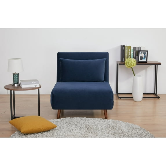 A&D Home Tustin Polyester Convertible Futon Chair, Velvet Blue