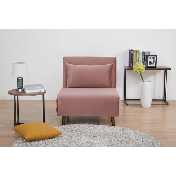 A&D Home Tustin Polyester Convertible Futon Chair, Velvet Pink Blush
