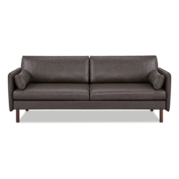 A&D Home Yucca Camel Faux Leather Modern Sofa, Upholstered Contemporary Couch