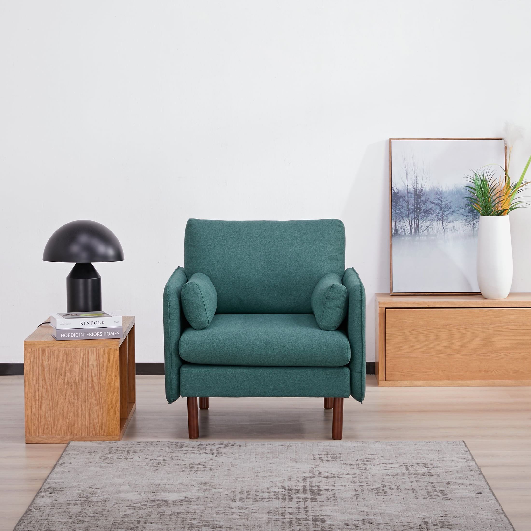 A&D Home Yucca Dark Green Polyester Modern Accent Chair, Upholstered Contemporary Lounge Armchair