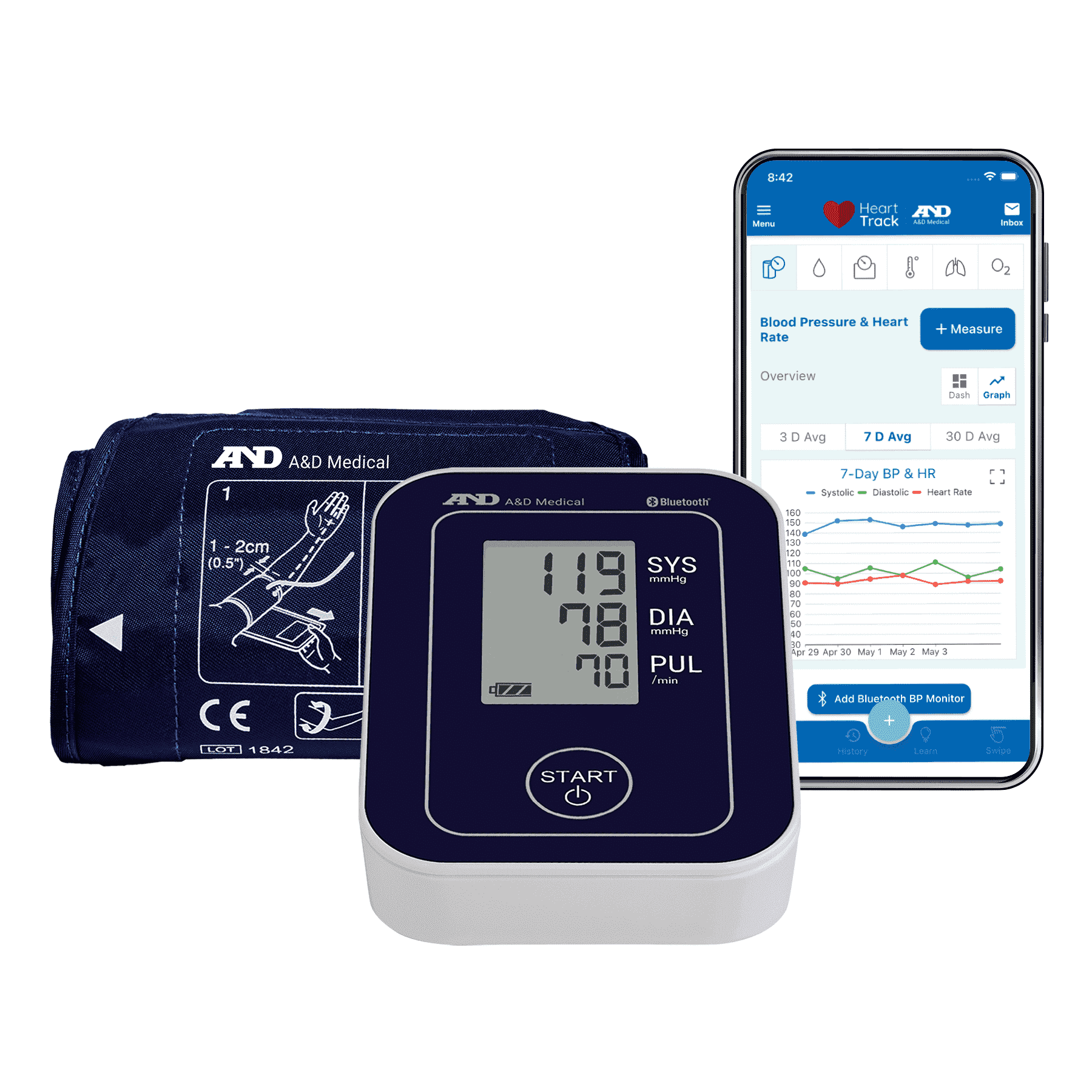 A&D Medical Bluetooth Blood Pressure Monitor for Home Use, UA-651BLE Upper Arm Precise BP Machine Wide Range Cuff (8.6 / 22-42cm), App is iOS & Android Compatible, AA Batteries, FSA/HSA Eligible