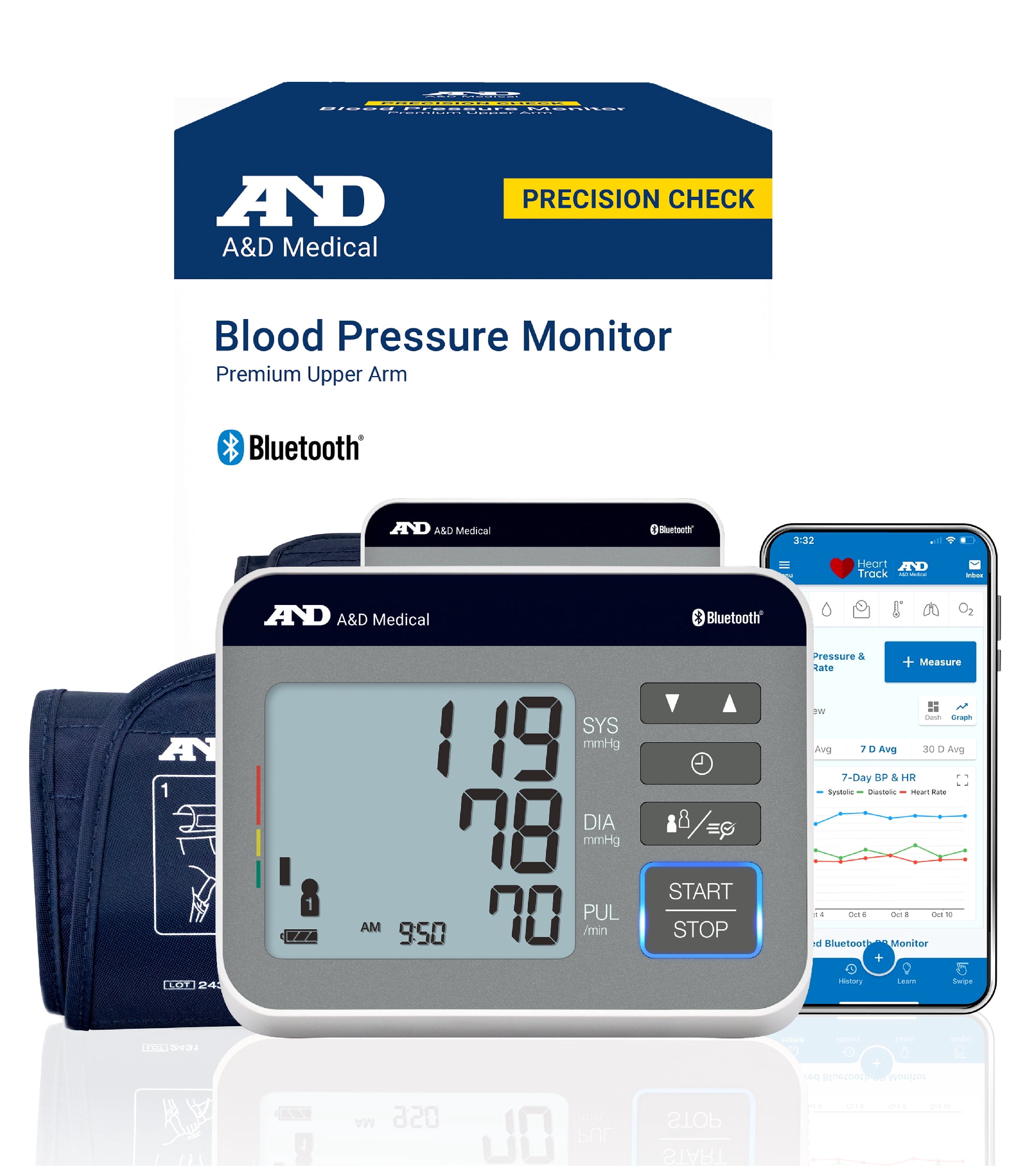 A&D Medical UA-810BLE Wide Cuff Heart Rate Detection Digital Upper