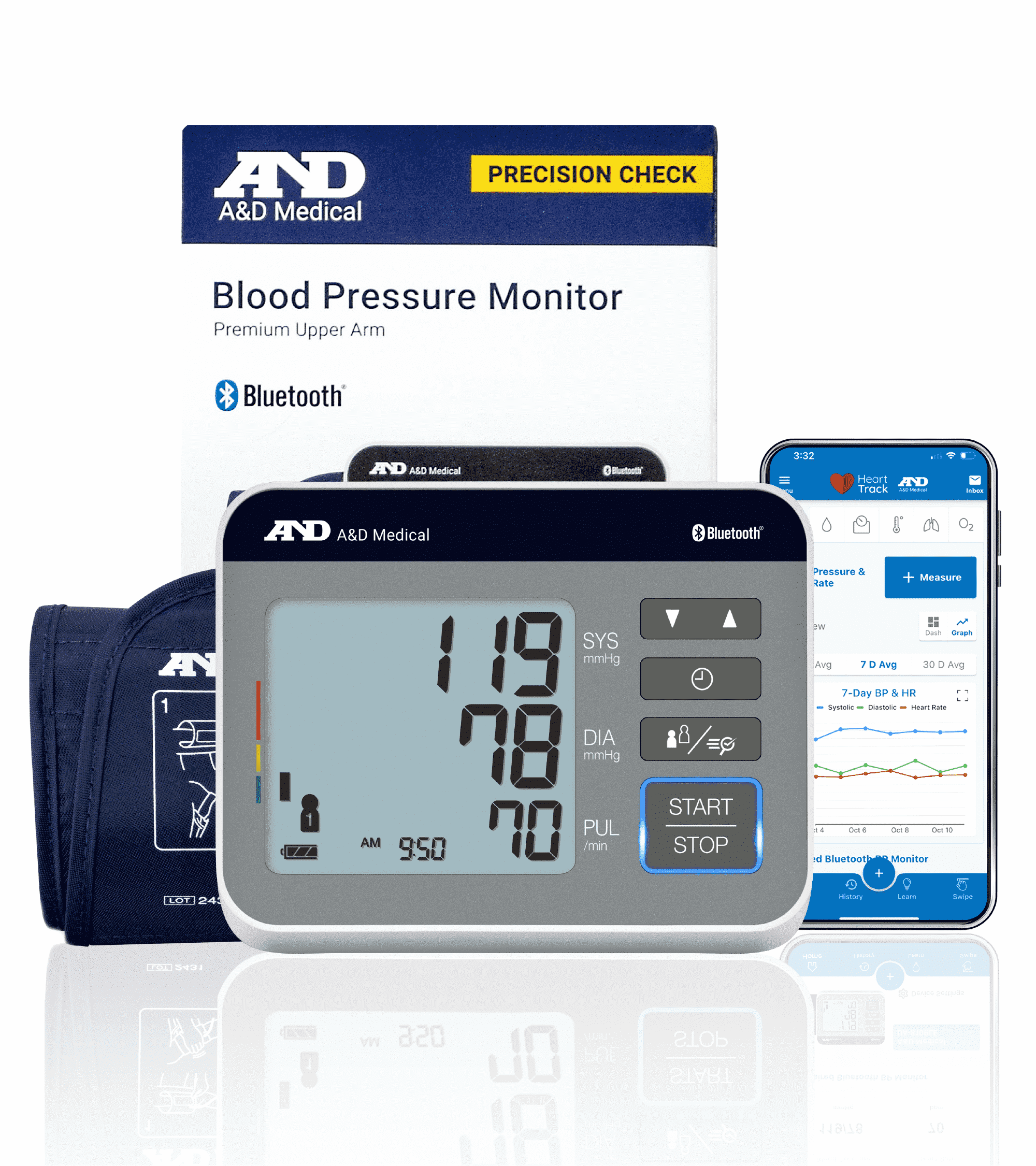 A&D Medical UA-810BLE Wide Cuff Heart Rate Detection Digital Upper Arm Blood Pressure Monitor with Bluetooth