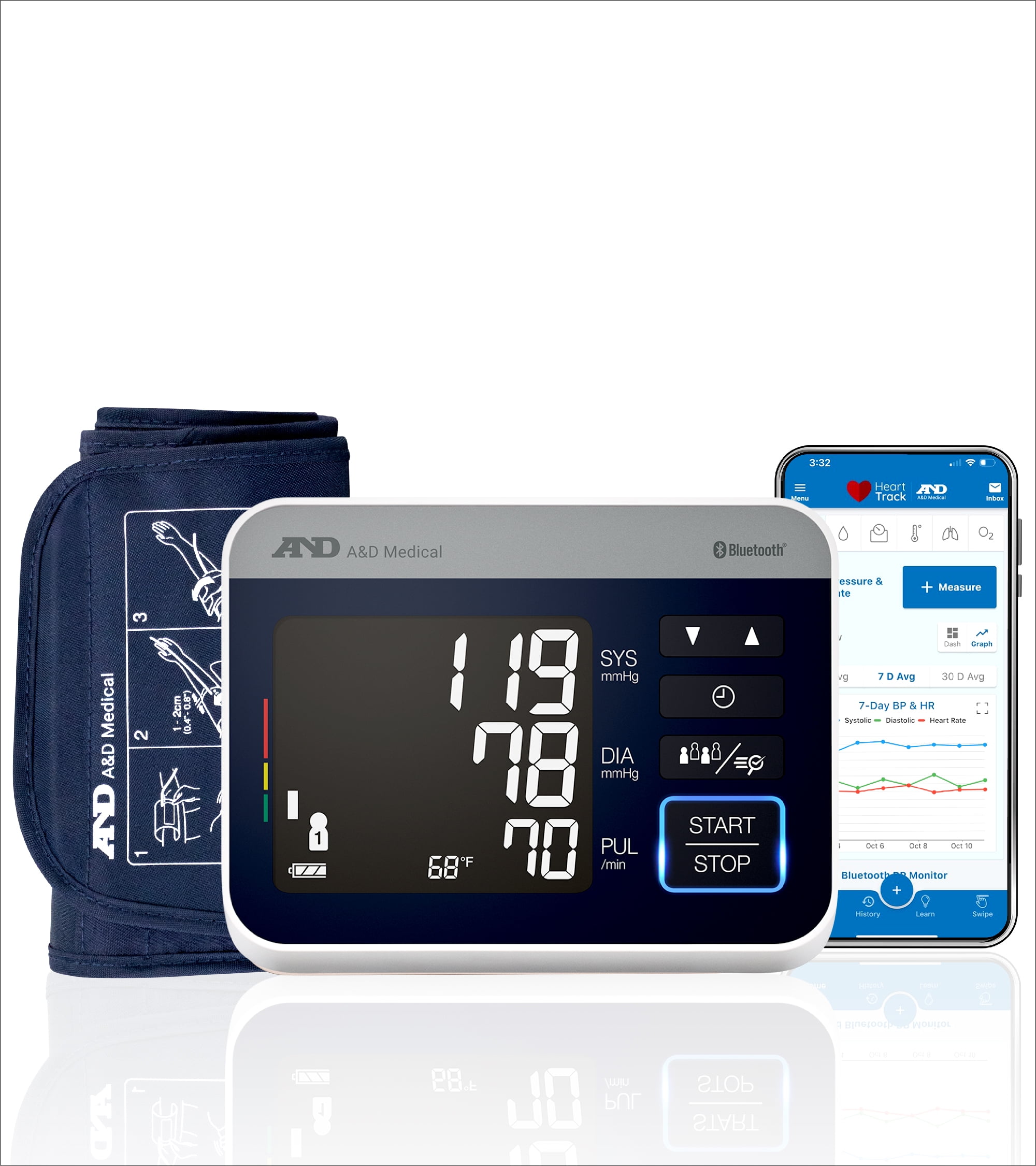 A&D Medical UA-910BLE Bluetooth Heart Rate Detection Upper Arm Blood Pressure Monitor with Bluetooth