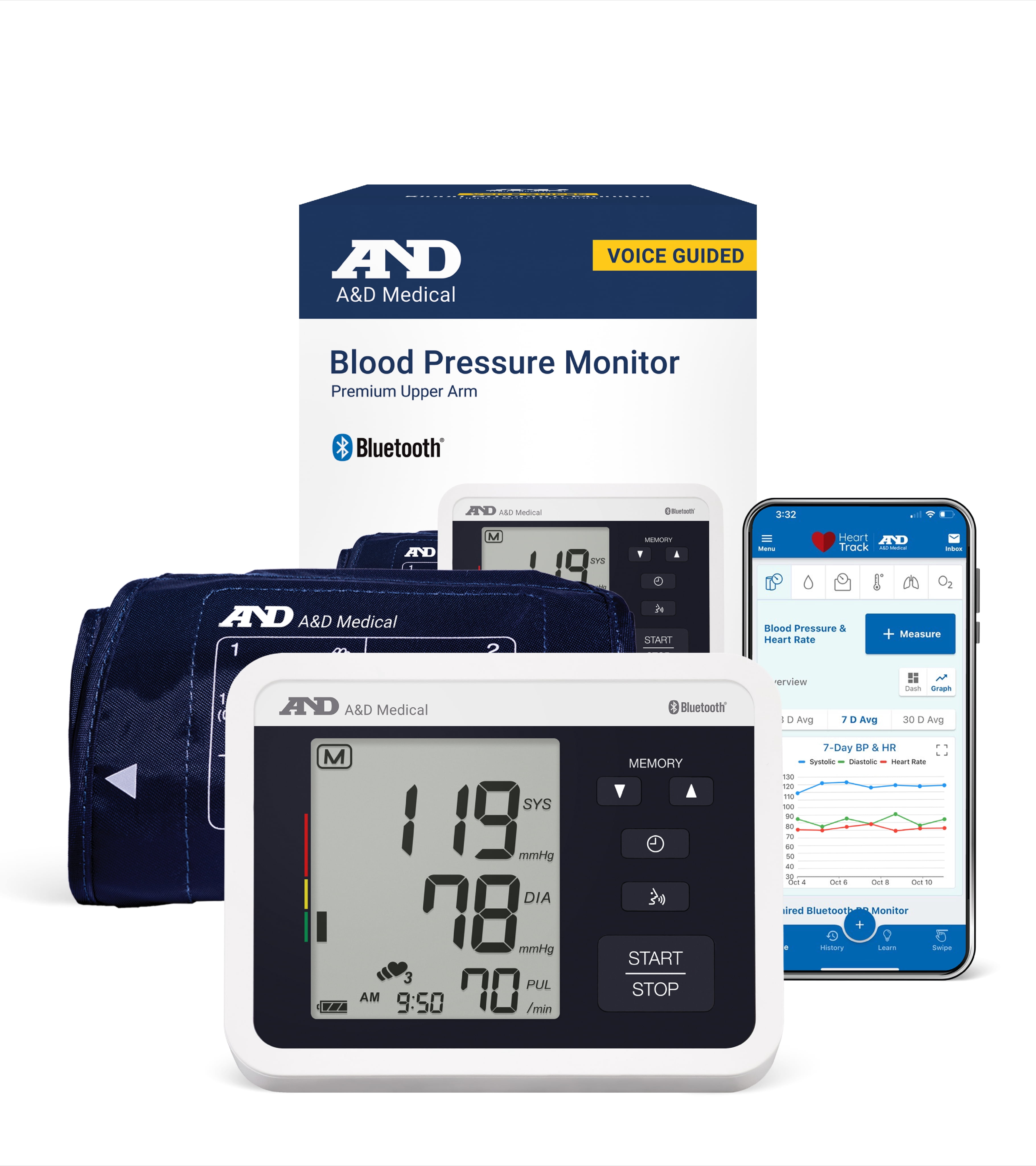 A&D Medical UA-1040TBLE Wide Cuff Heart Rate Detection Digital Upper Arm Blood Pressure Monitor with Bluetooth