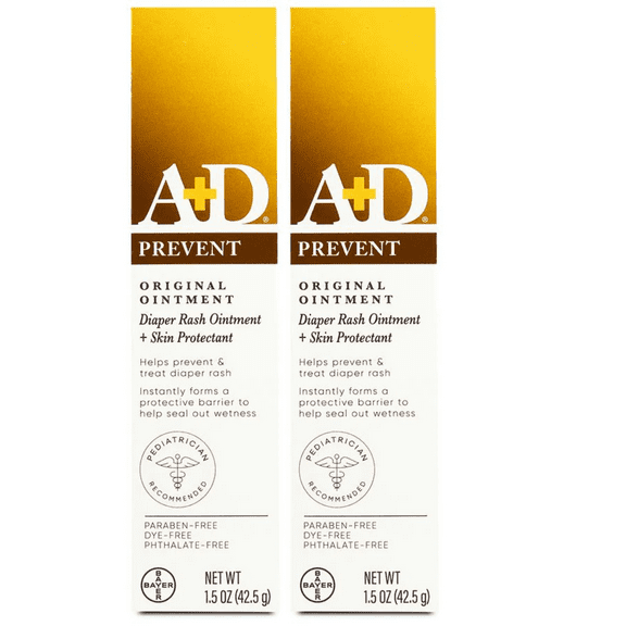 A+D Original Diaper Rash Ointment Prevents & Protects Against Diaper Rash Moisturizing Skin Protectant With Vitamins A & D Healing Skin Ointment for Dry and Cracked Skin 1.5oz (Pack of 2)