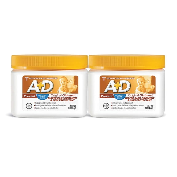 A+D Original Diaper Rash Ointment - Prevents & Protects Diaper Rash - Moisturizing Skin Protectant With Vitamins A & D - Healing Skin Ointment for Dry and Cracked Skin - 16oz 2 Pack 1 Pound (Pack of 2)