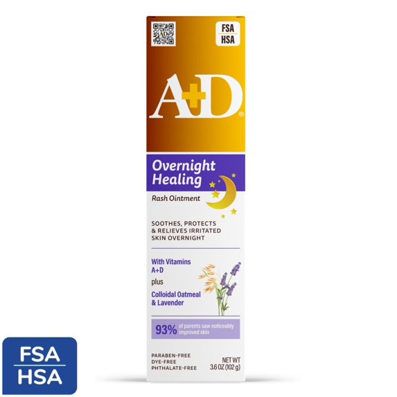 A+D Overnight Healing Diaper Rash Ointment for Baby, Soothes, Protects & Relieves Overnight, 3.6oz