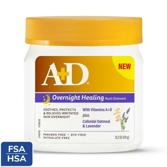 A+D Overnight Healing Diaper Rash Ointment for Baby, Soothes, Protects & Relieves Overnight, 15.2 oz