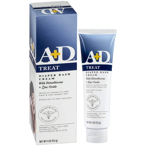 A+D Treat Diaper Rash Cream, Baby Skin Care with Zinc Oxide, 4 Oz Tube