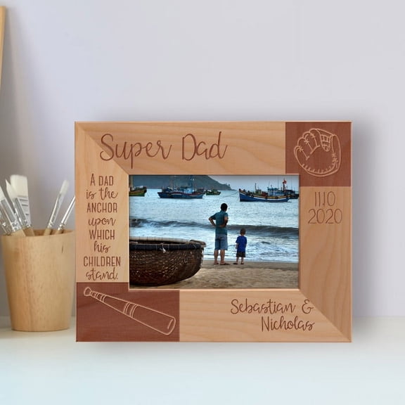 A Dad Is The Anchor Upon Which His Children Stand Personalized Wooden Frame-5" x 3 1/2" Brown Horizontal