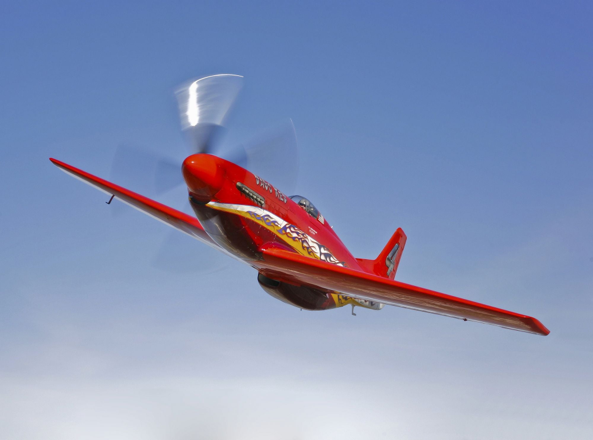 A Dago Red P-51G Mustang in flight Canvas Art - Scott GermainStocktrek Images (17 x 12)