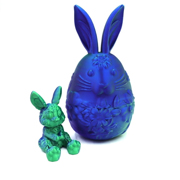 A Dark Blue 3D Printed Easter Bunny Fidget Toy Movable Decor For Desk And Shelf 5.98X3.35X3.35Inch