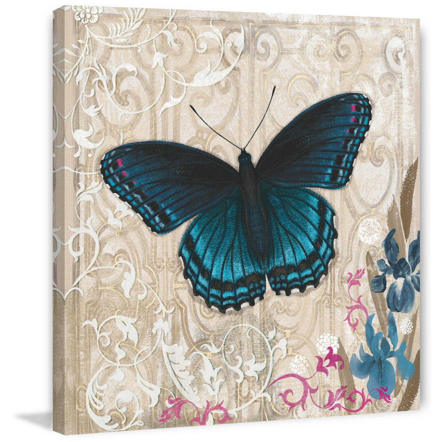 "A Dark Blue Butterfly" Painting Print on Wrapped Canvas