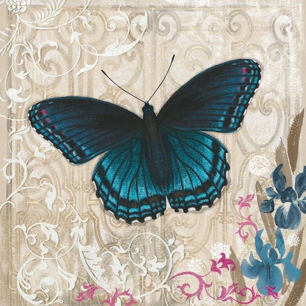 "A Dark Blue Butterfly" Painting Print on Wrapped Canvas