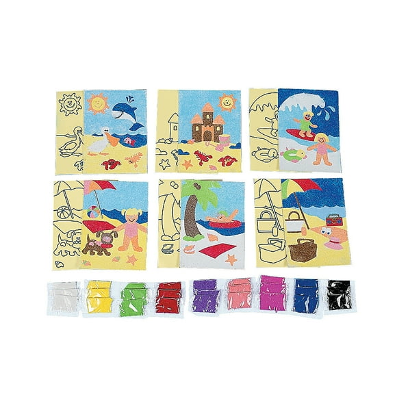 A Day At the Beach Sand Art Sets, Craft Supplies, Sheets, Sand Art, 24 Pieces, Assorted