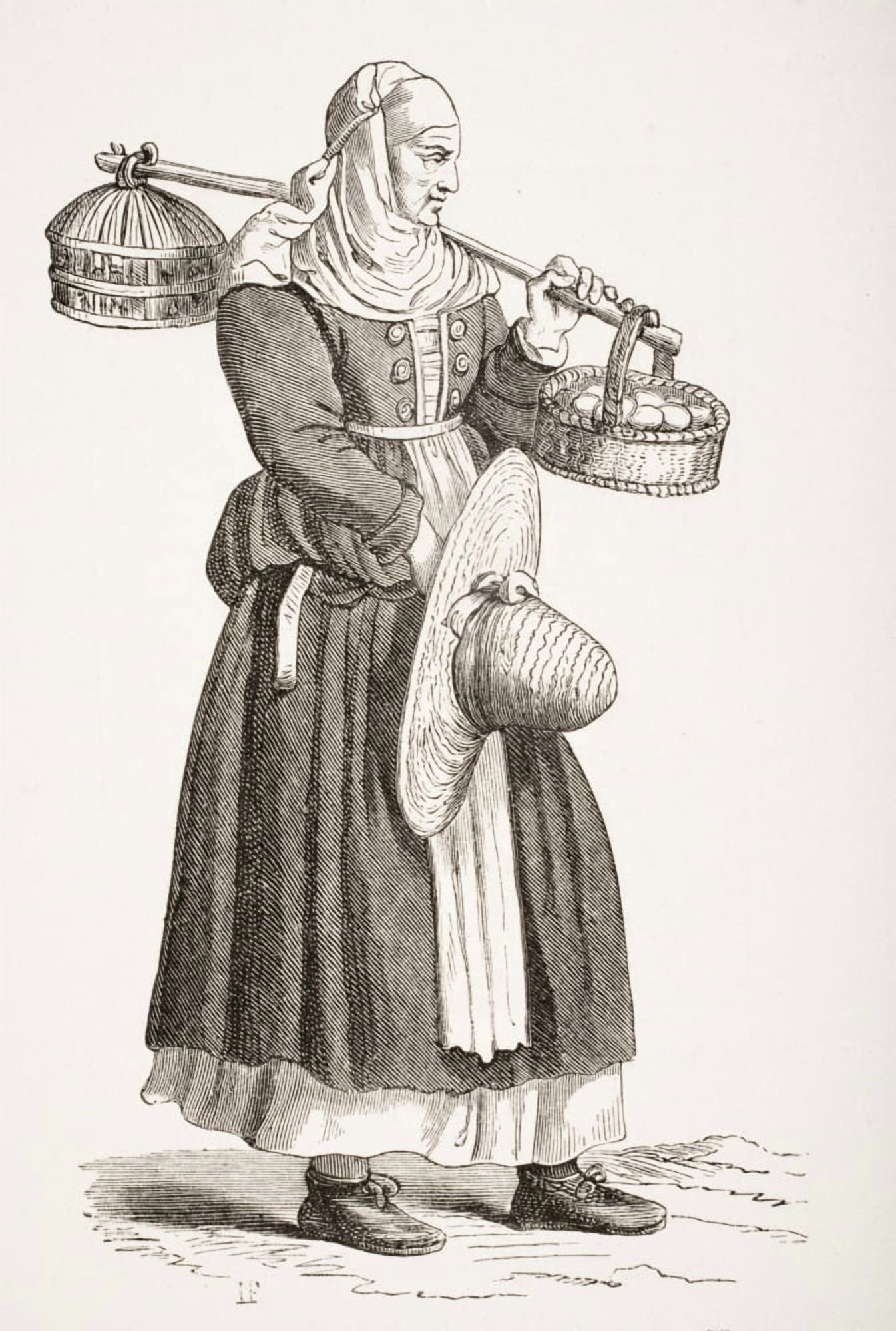 A Dealer In Eggs 19Th Century Copy Of 16Th Century Woodcut By Cesare Vecellio Canvas Art - Ken Welsh Design Pics (11 x 17)