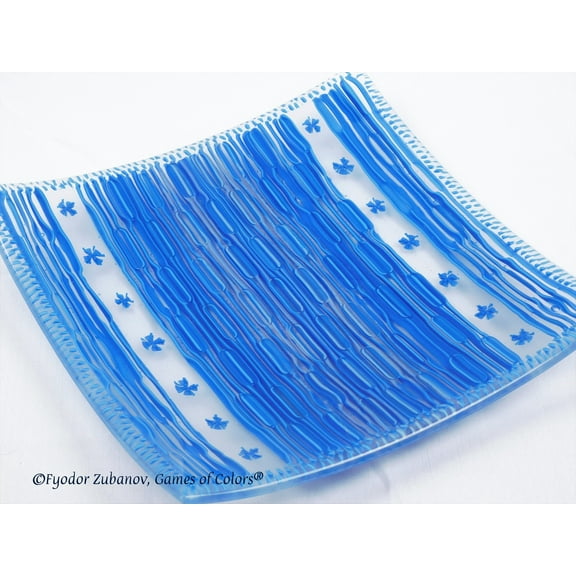 A Decorative glass plate "Blue Melody"; fused glass