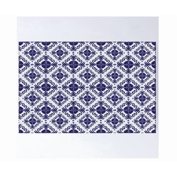 A Deep Navy Blue Demark Floral Seamless Pattern Poster Home Decor Office Wall Art