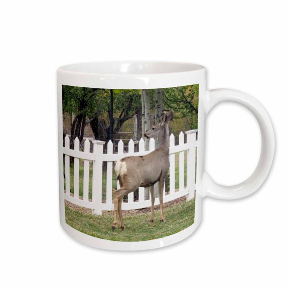 3drose, a Deer Standing Near a White Picket Fence in Pine Valley Utah, 11oz Mug