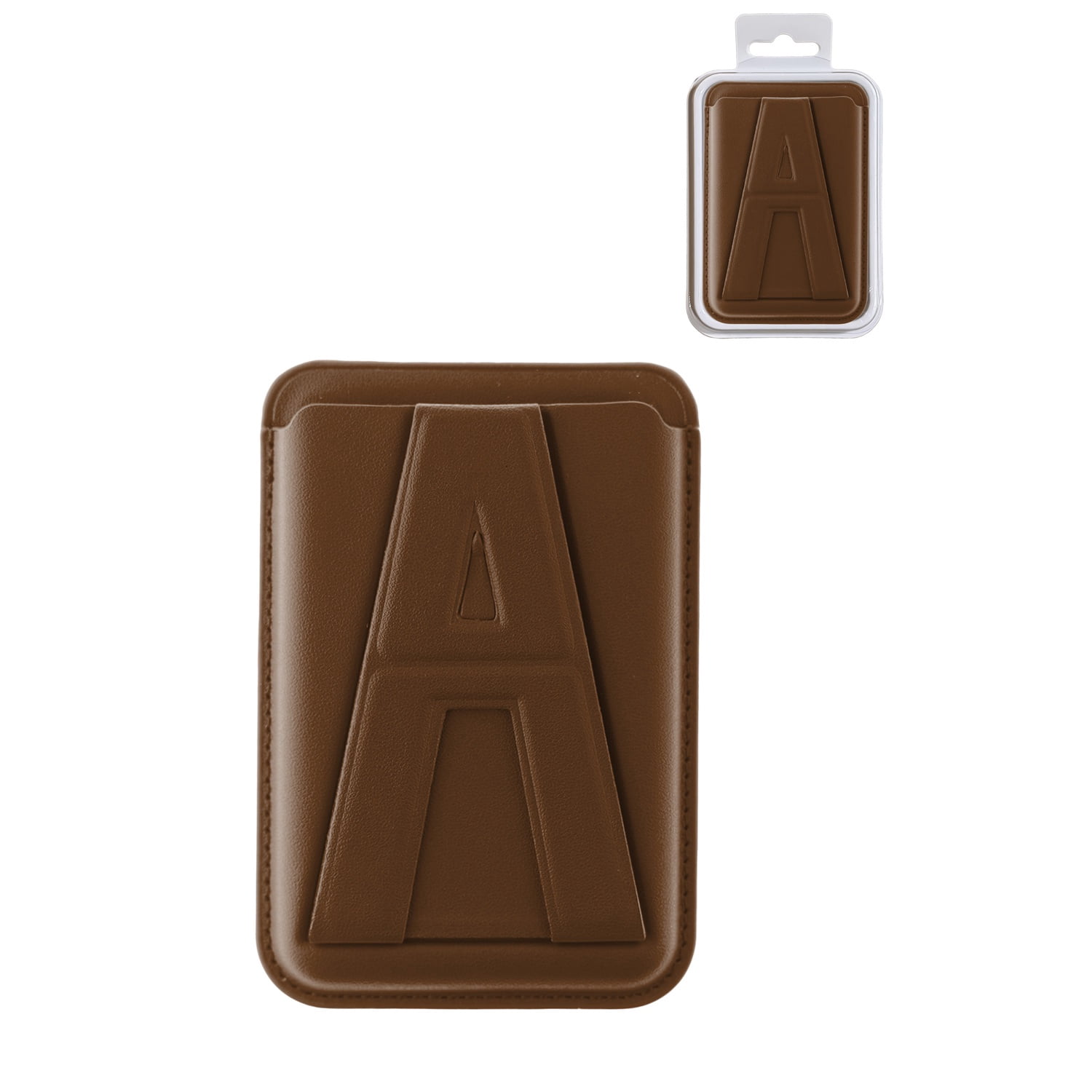 A Design Leather Card Holder Wallet with Foldable Stand - Brown