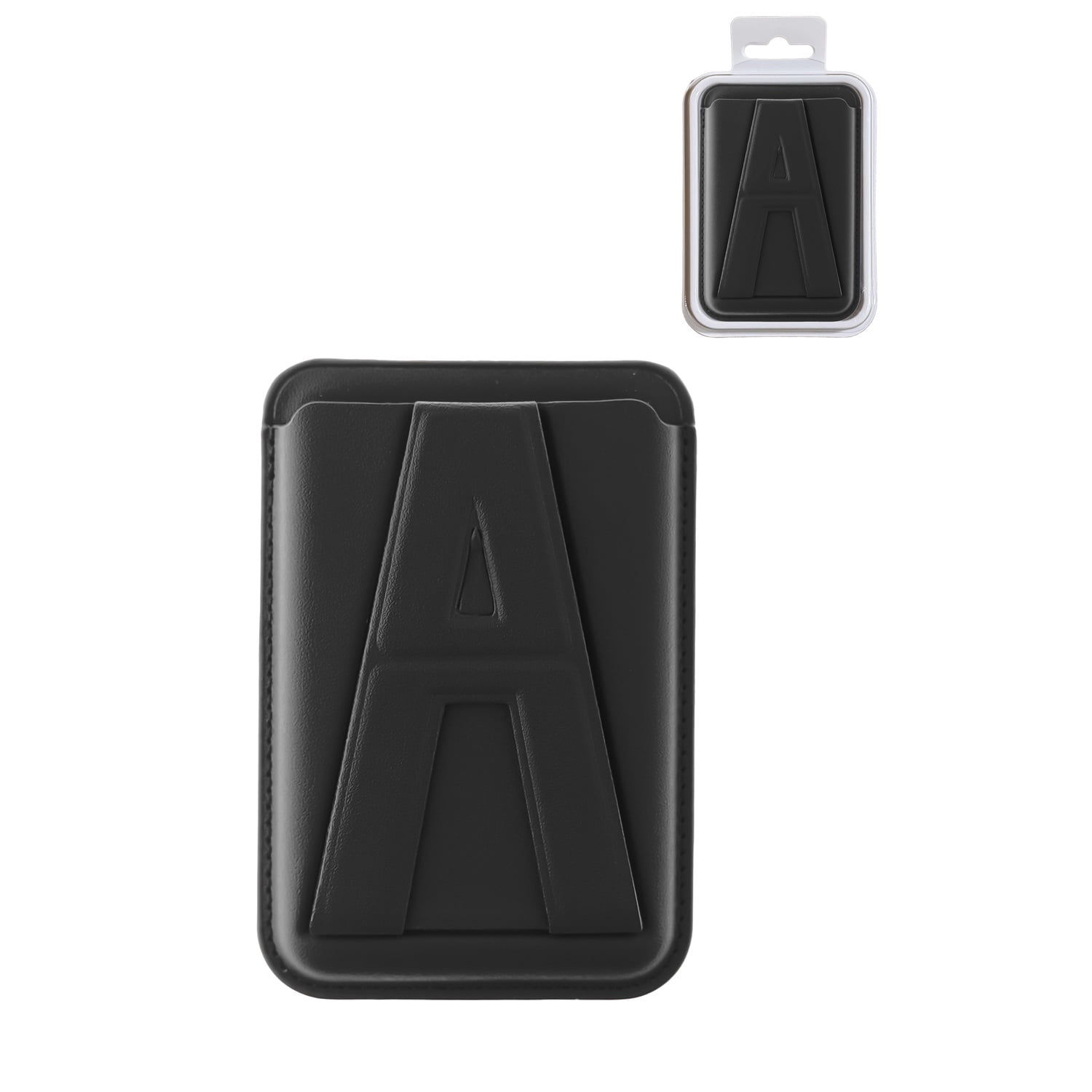 A Design Leather Magnetic Card Wallet Holder with Built-In Stand - Black