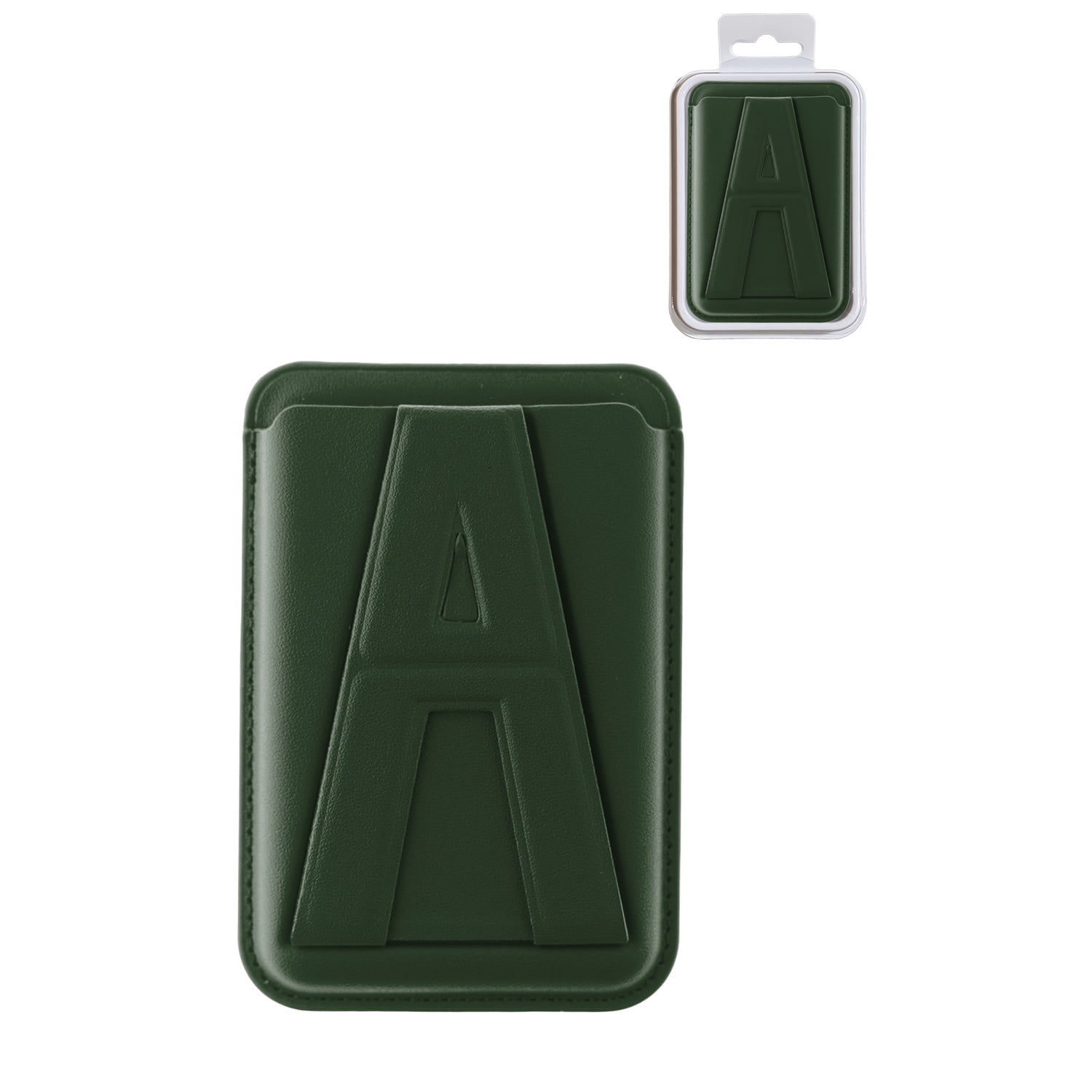 A Design Leather Magnetic Card Wallet Holder with Stand - Green