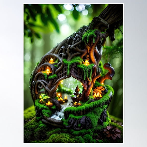 A Detailed Beautiful Lush Fairycore Elf Forest Poster Wall Art, Modern Wall Decor, 16x24 UNFRAMED