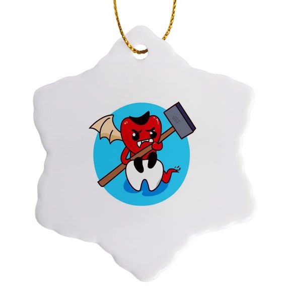 3drose, a Devilish Toothache Cute Little Demon Vector Art, 3 inch Snowflake Porcelain Ornament