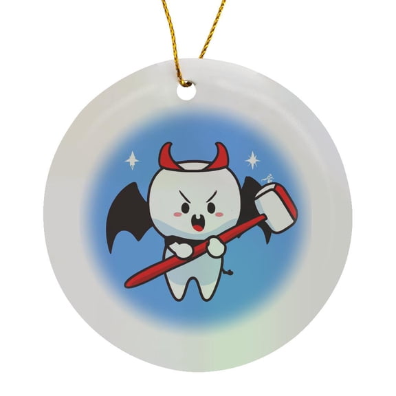 3drose, a Devilish Toothache Cute Little Demon Vector Art, Circle Porcelain Ornament