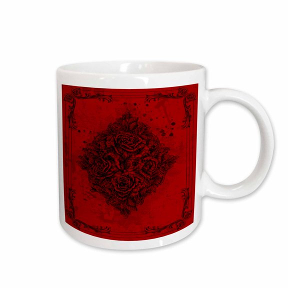 3drose, a Diamond Shape of Roses with Flourish Frames on Red, 11oz Mug