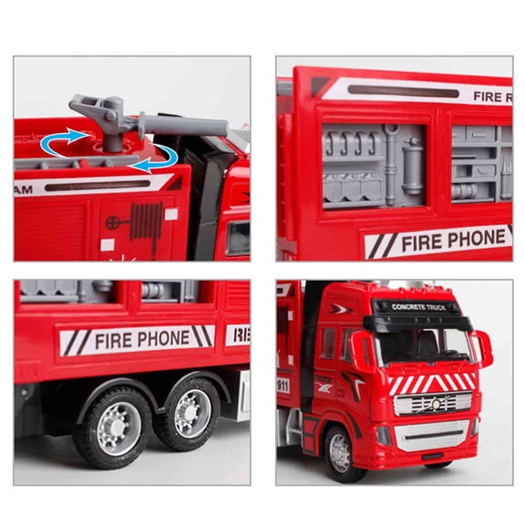 A Diecast Alloy Fire Truck 1:38 Scale Friction Powered Car Children Educational Toy Model With Simulated Details For Toddlers Age 1-3 Years Old Play