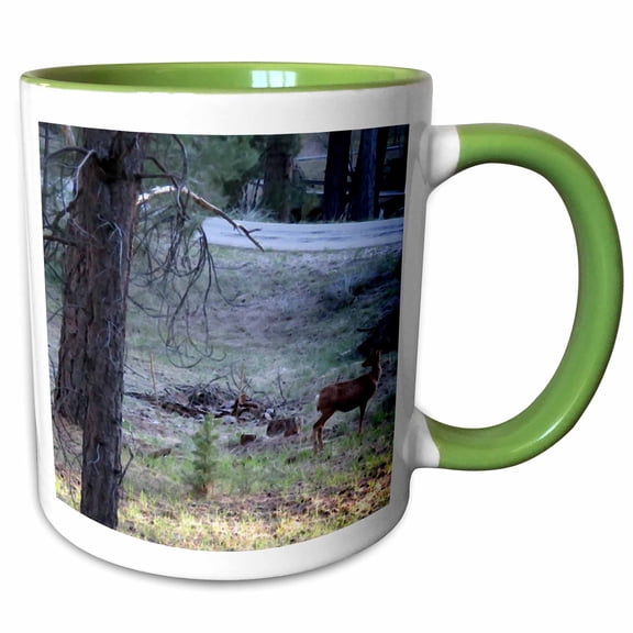 3drose, a Digital Crosshatch of a Deer in the Dixie National Forest of Utah, 11oz Two-tone Green Mug