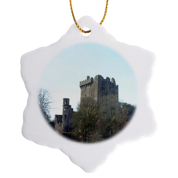 3drose, a Digital Crosshatch of the Blarney Castle in Ireland, 3 inch Snowflake Porcelain Ornament