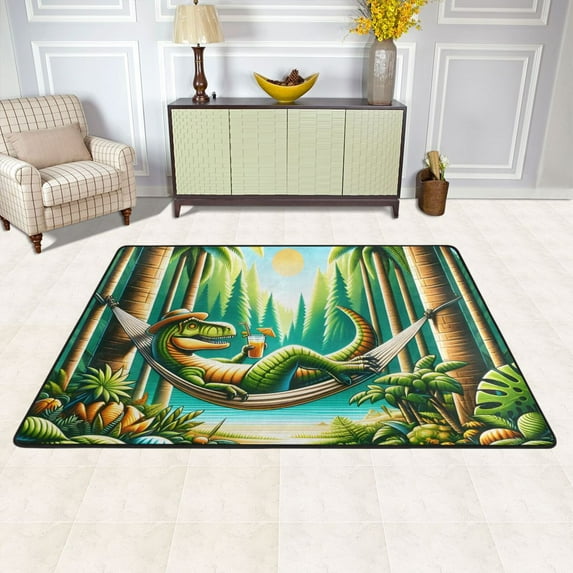 A Dinosaur and Forest Area Rug Washable 72 x 48 Floor Carpet Mat Non Slip for Bedroom Living Room Kids Room Home Decor