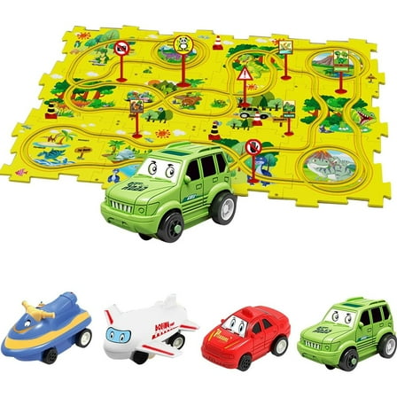 A Diy Puzzle Racer Track Set With 25 Piece City Landscape, Electric Car Educational Construction For Problem Solving