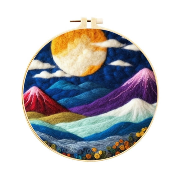 A Diy Wool Felt Painting Kit With Embroidery Frame, Needle Felting Material Pack For Beginners And Craft Enthusiasts 8X8X2In 0.3Lb
