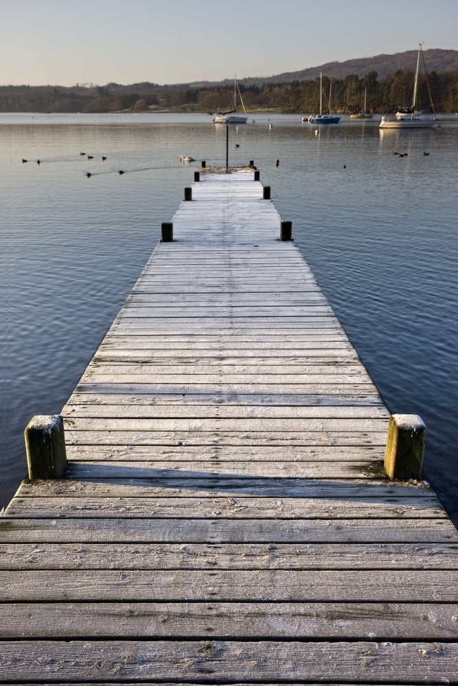 A Dock In The Lake Cumbria England Canvas Art - John Short Design Pics (24 x 36)