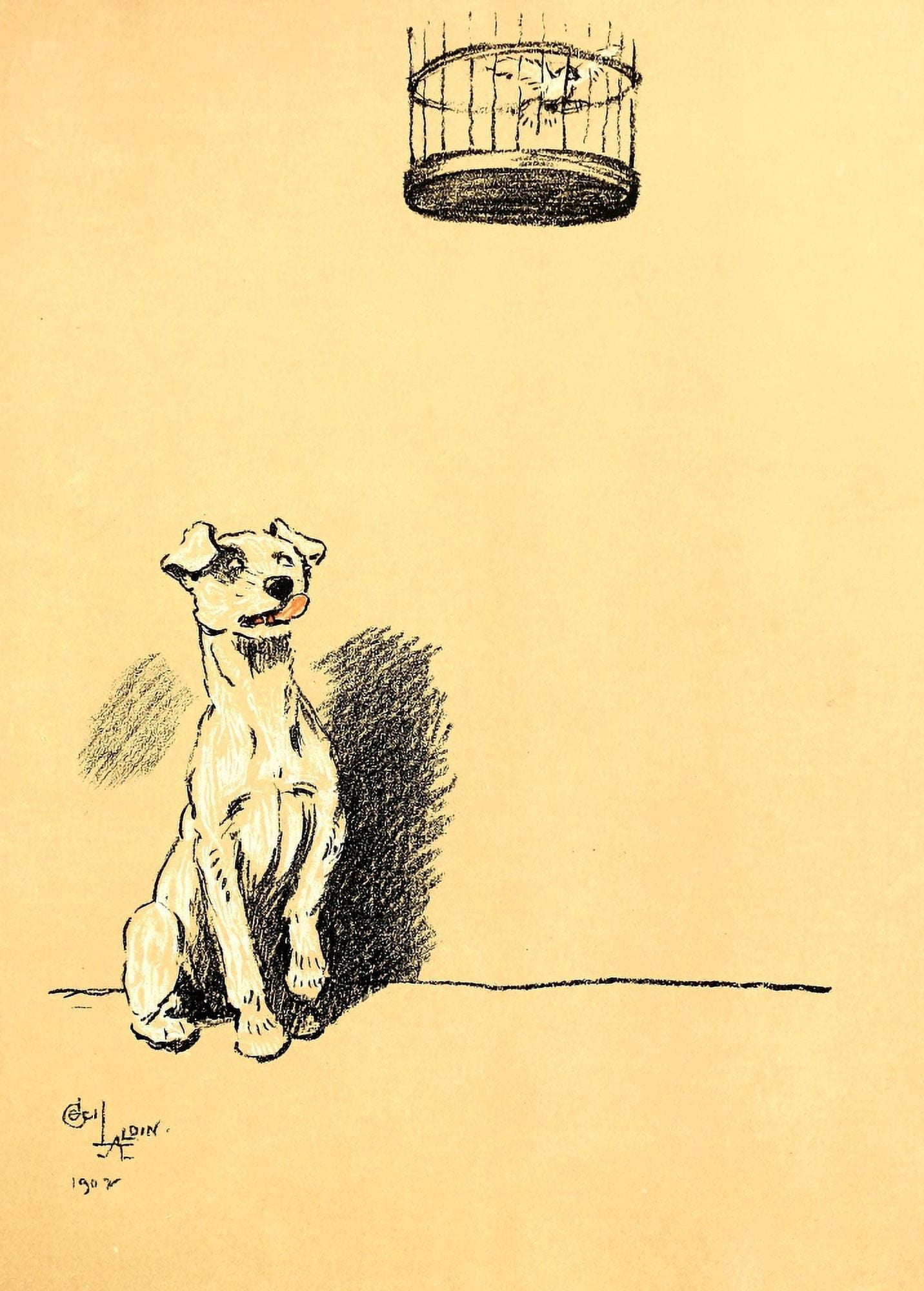 A Dog Day 1902 Bird-watching Canvas Art - Cecil Aldin (18 x 24)