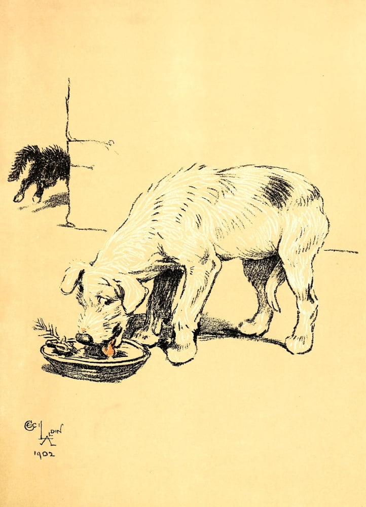 A Dog Day 1902 Cats dinner Canvas Art - Cecil Aldin (24 x 36)