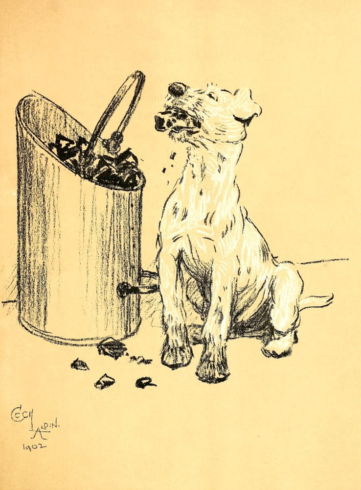 A Dog Day 1902 Eating coal Canvas Art - Cecil Aldin (18 x 24)