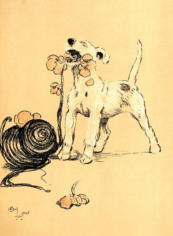 A Dog Day 1902 Eating flowers from bonnet Canvas Art - Cecil Aldin (24 x 36)