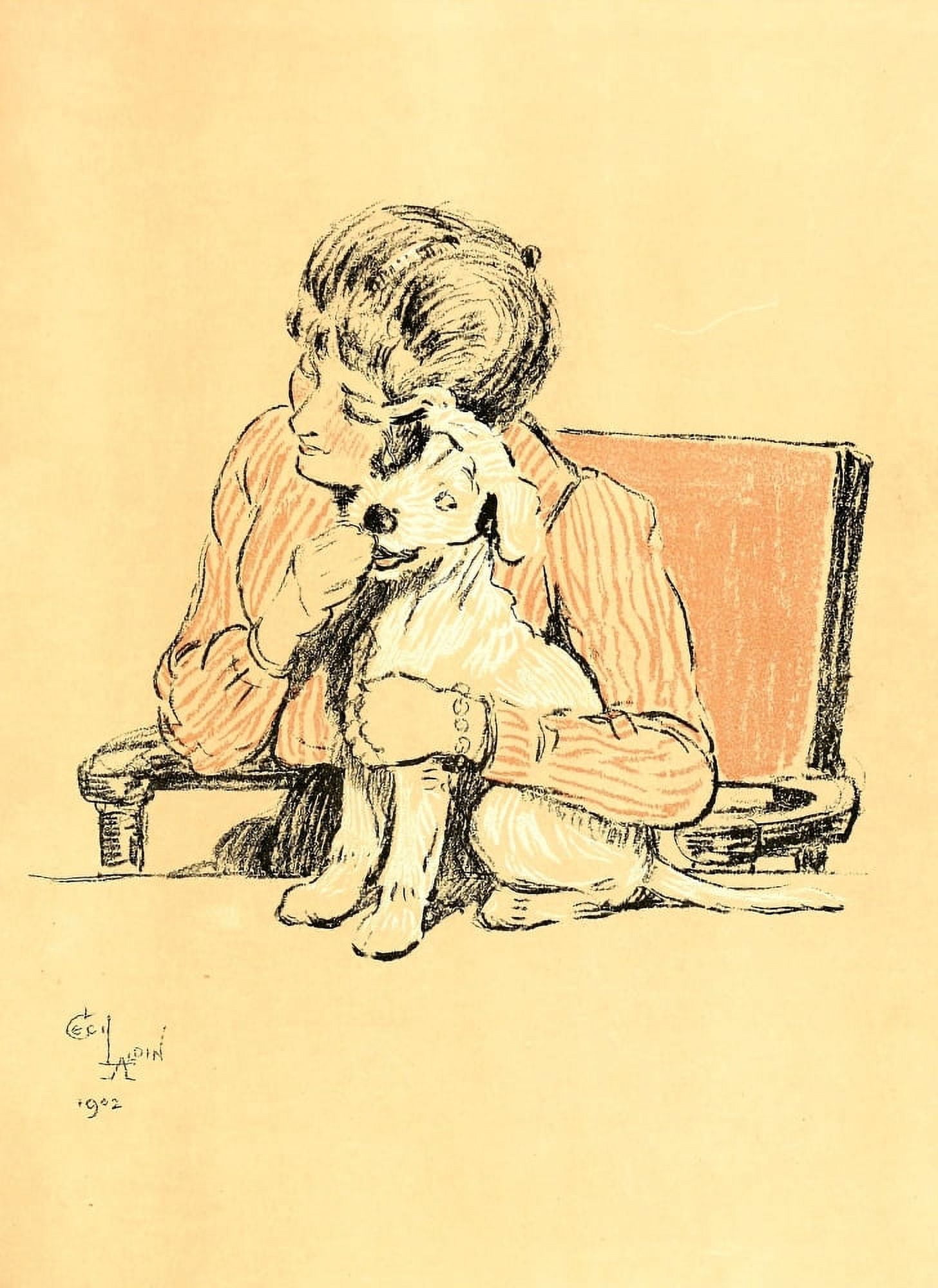 A Dog Day 1902 Happy hug Canvas Art - Cecil Aldin (24 x 36)